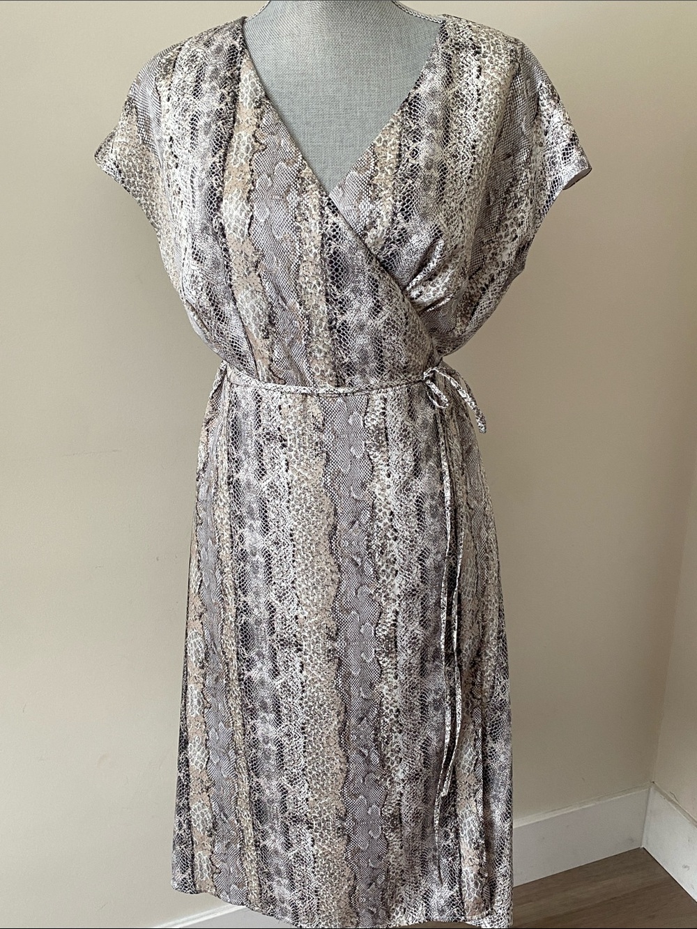The Limited Neutral Snake-Print Wrap Dress - Elegant Women's Dress Size 14